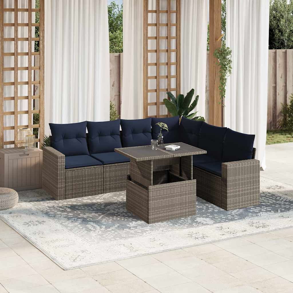 7-teiliges Gartensofa-Set mit Kissen, grau, Polyrattan 7-teiliges Gartensofa-Set mit Kissen, grau, Polyrattan