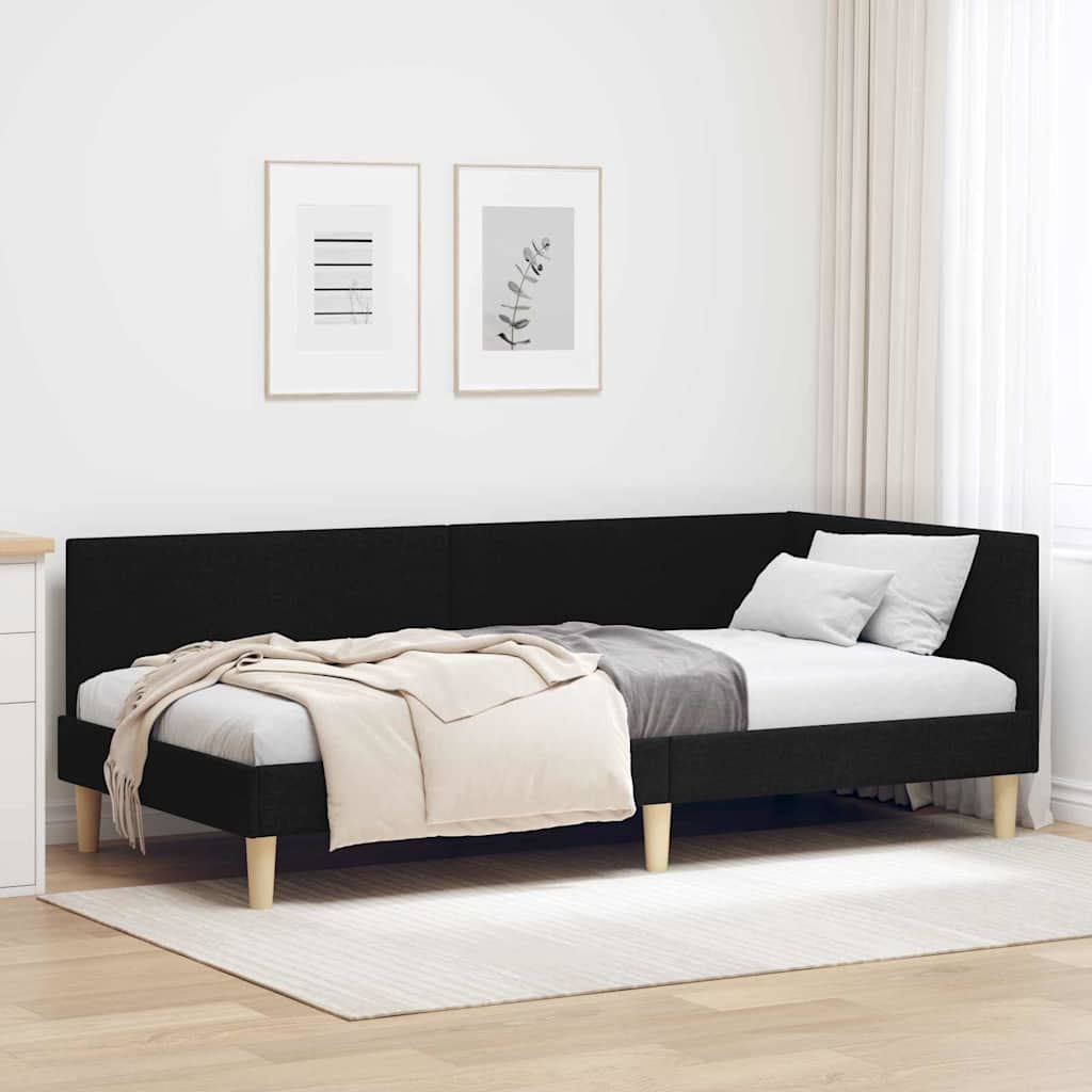 Eckbettgestell Schwarz 90 x 200 cm Stoff und beschichtetes Holz