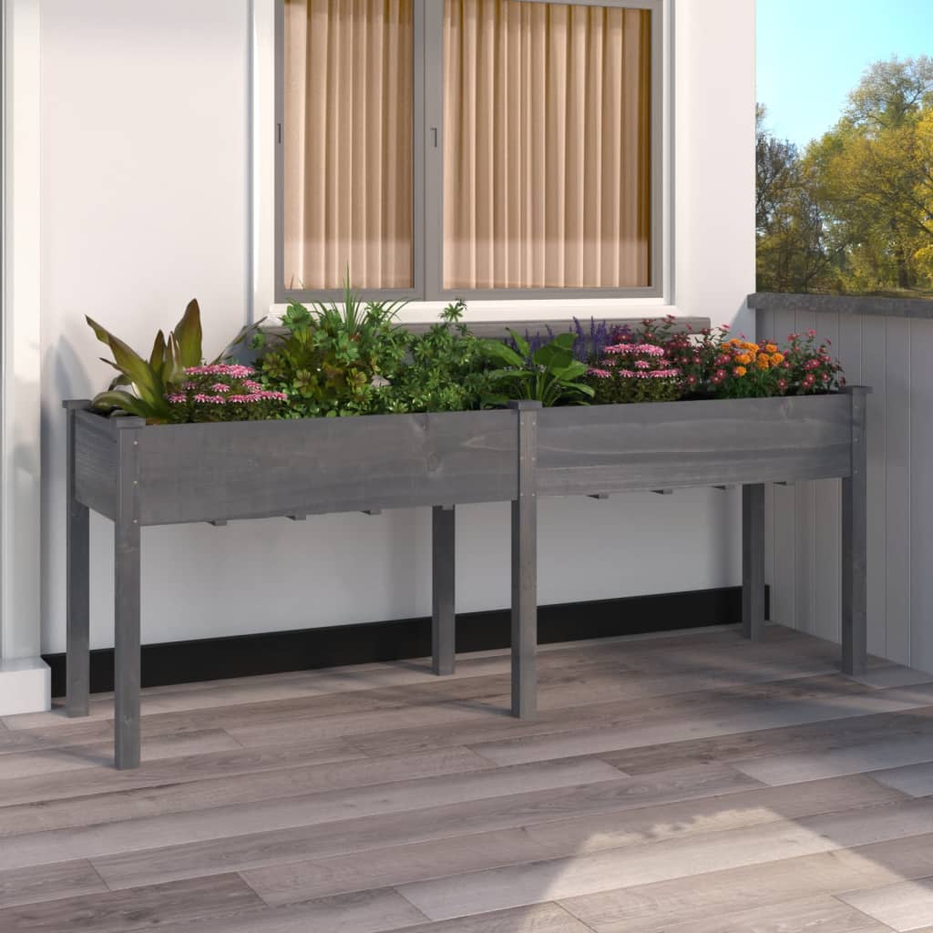 Pflanzkübel mit Einsatz Grau 203x53x76 cm Massivholz Tanne Pflanzkübel mit Einsatz Grau 203x53x76 cm Massivholz Tanne