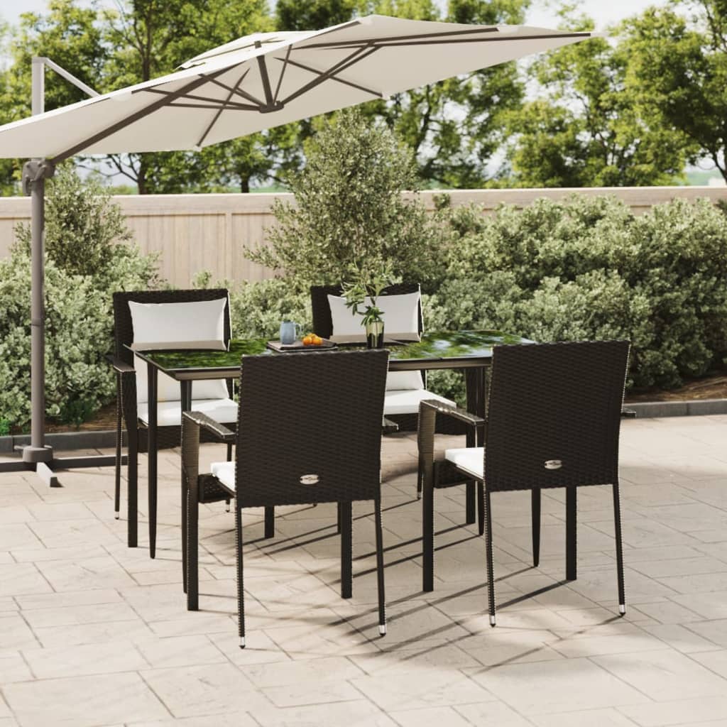 5-tlg. Garten-Essgruppe mit Kissen Schwarz Poly Rattan 5-tlg. Garten-Essgruppe mit Kissen Schwarz Poly Rattan