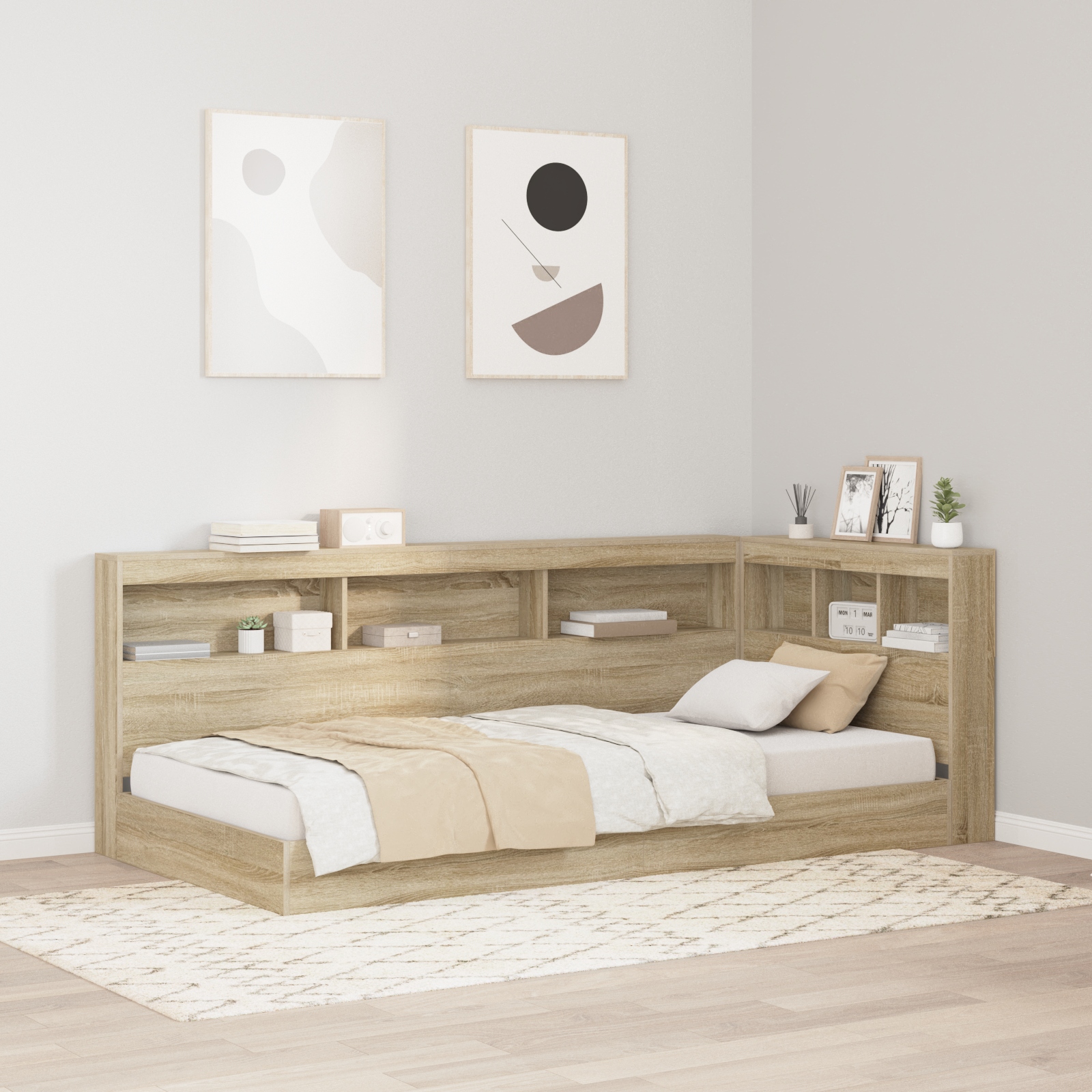 Stauraum-Kopfteil mit Regal mit Kopfteil mit Speicher Sonoma Eiche 90 cm Holzwerkstoff
