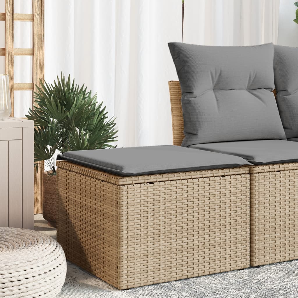 Gartenhocker mit Kissen Beige 55x55x37 cm Poly Rattan Gartenhocker mit Kissen Beige 55x55x37 cm Poly Rattan