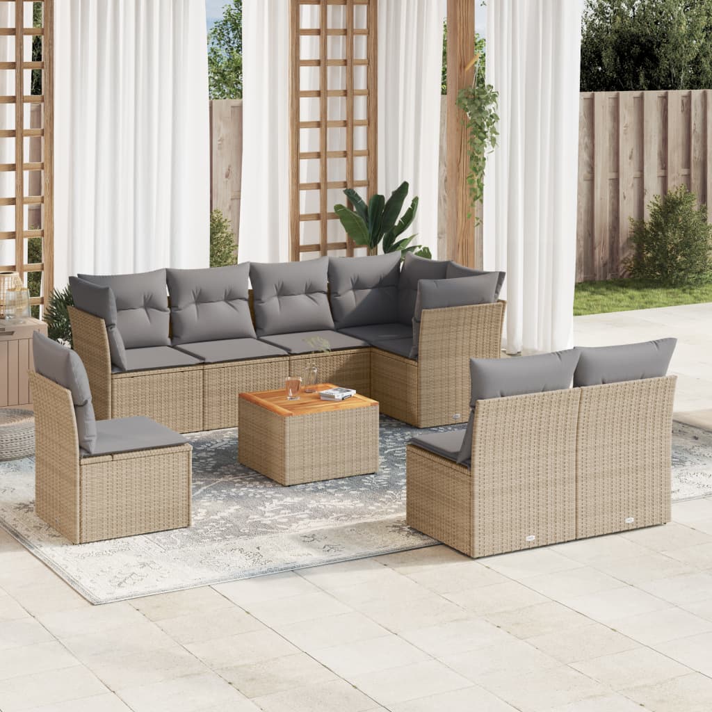 9-tlg. Garten-Sofagarnitur mit Kissen Beige Poly Rattan 9-tlg. Garten-Sofagarnitur mit Kissen Beige Poly Rattan