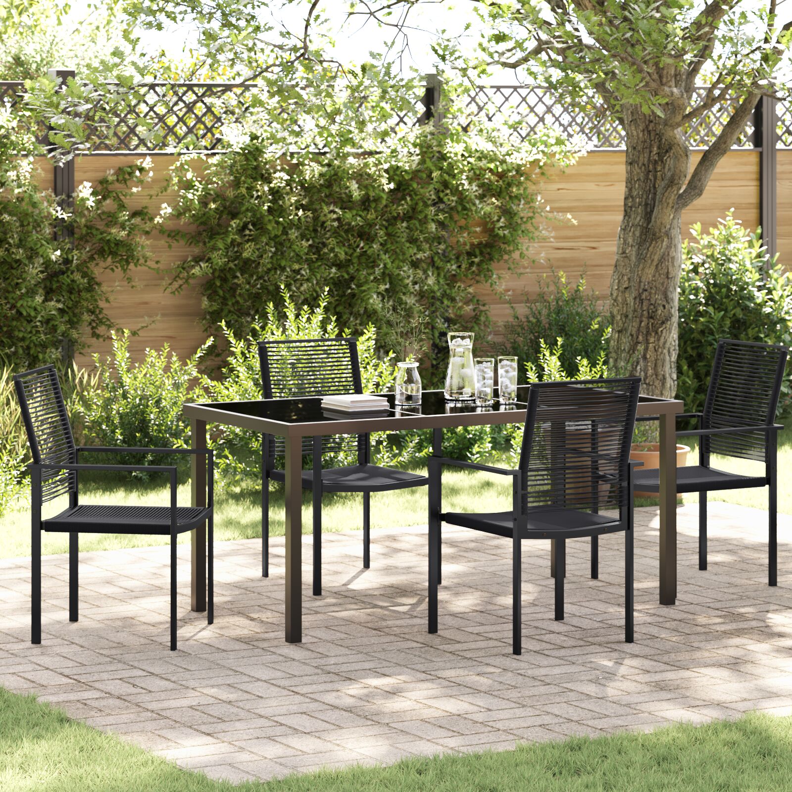 5-teiliges Garten-Esszimmer-Set Schwarz PVC-Rattan 5-teiliges Garten-Esszimmer-Set Schwarz PVC-Rattan