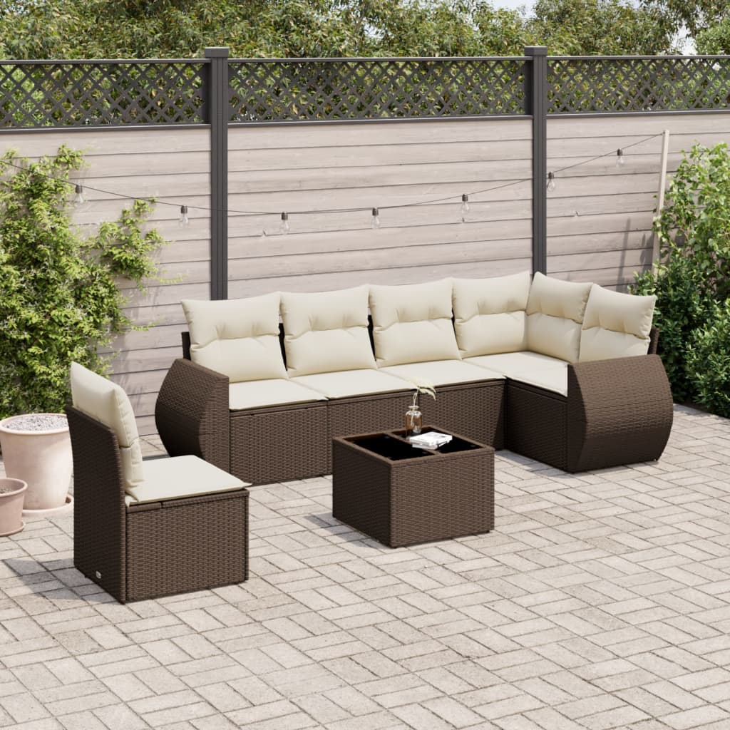 7-tlg. Garten-Sofagarnitur mit Kissen Braun Poly Rattan 7-tlg. Garten-Sofagarnitur mit Kissen Braun Poly Rattan