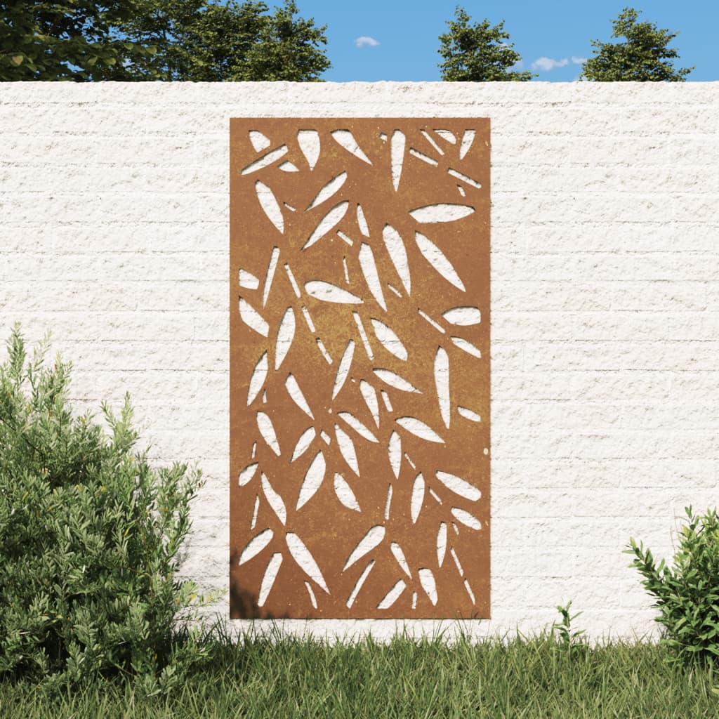 Garten-Wanddeko 105x55 cm Cortenstahl Bambusblatt-Design Garten-Wanddeko 105x55 cm Cortenstahl Bambusblatt-Design