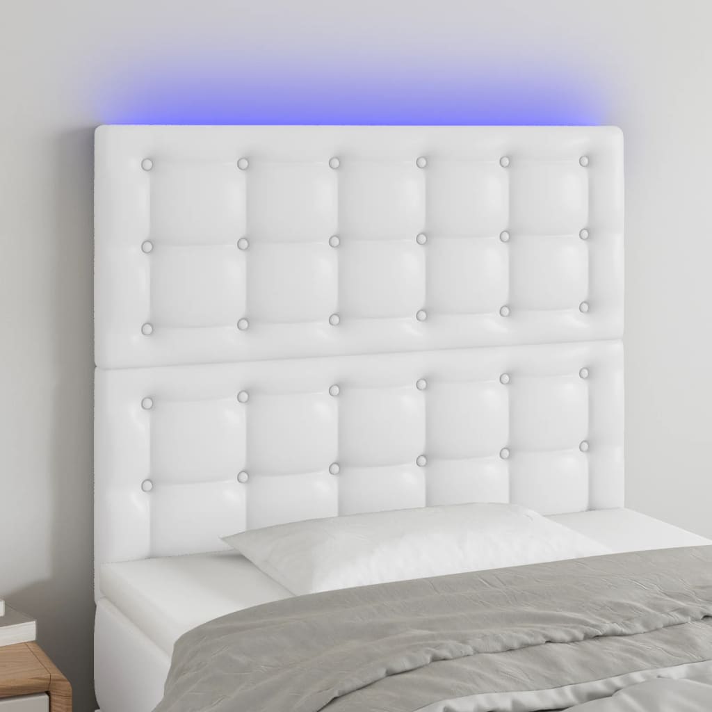 LED Kopfteil Weiß 80x5x118/128 cm Kunstleder