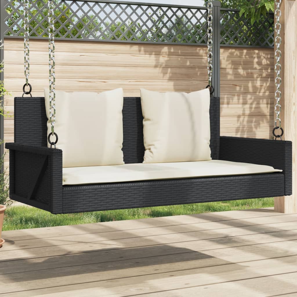 Hängebank mit Kissen Schwarz 119x56x48 cm Poly Rattan Hängebank mit Kissen Schwarz 119x56x48 cm Poly Rattan