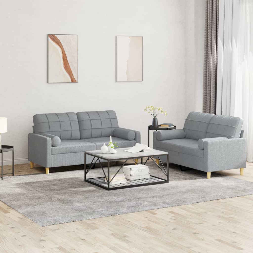 2-tlg. Sofagarnitur mit Kissen Hellgrau Stoff 2-tlg. Sofagarnitur mit Kissen Hellgrau Stoff