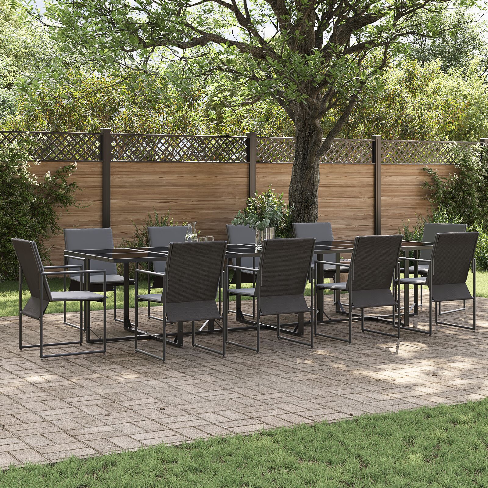 vidaXL 13-teiliges Garten-Esszimmer-Set mit Kissen aus Stahl und Textilene vidaXL 13-teiliges Garten-Esszimmer-Set mit Kissen aus Stahl und Textilene