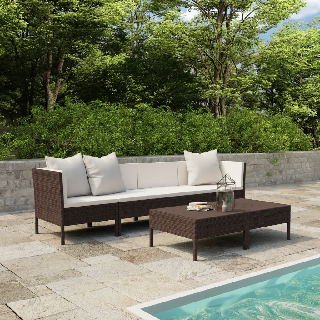 6-tlg. Garten-Lounge-Set mit Auflagen Poly Rattan Braun 6-tlg. Garten-Lounge-Set mit Auflagen Poly Rattan Braun