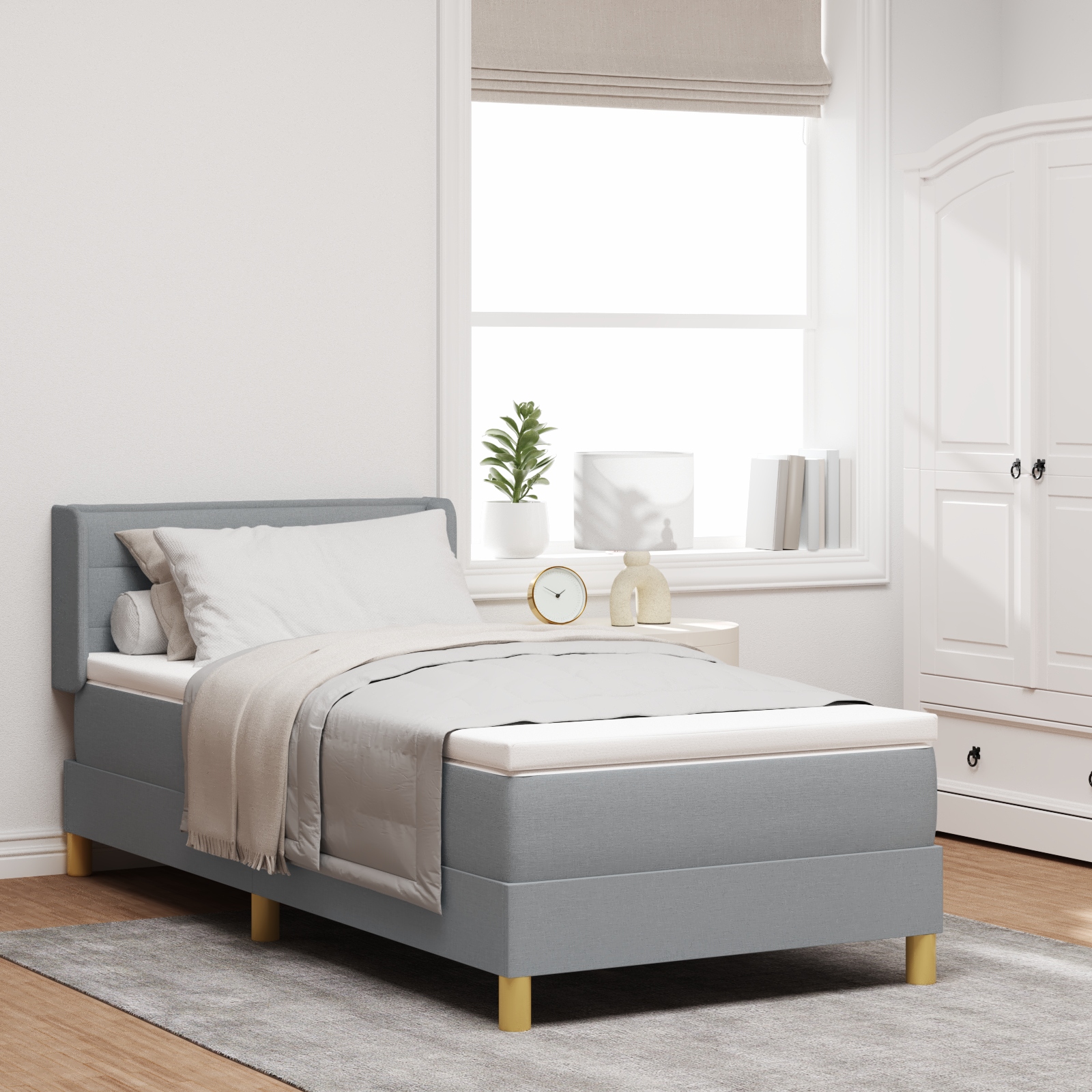 Boxspringbett mit Matratze Hellgrau 90x200 cm Stoff