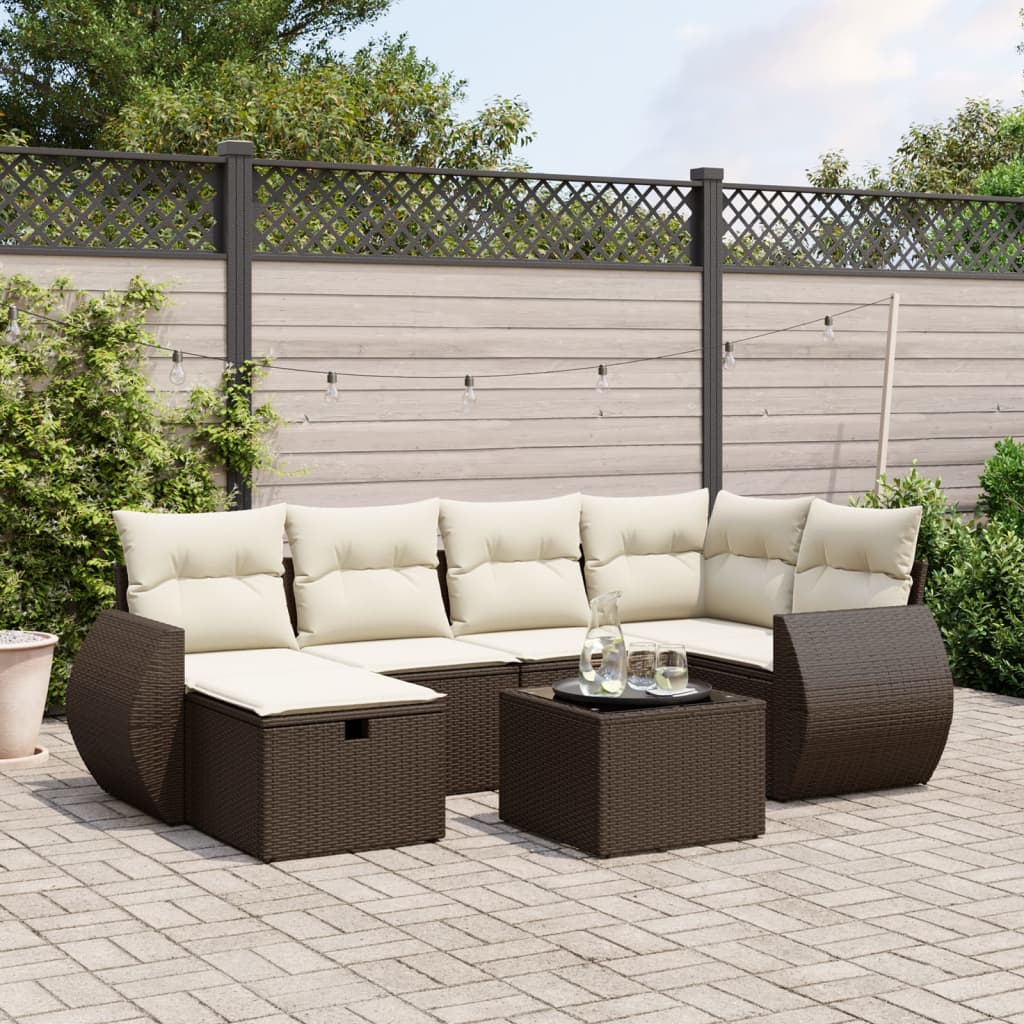 7-tlg. Garten-Sofagarnitur mit Kissen Braun Poly Rattan 7-tlg. Garten-Sofagarnitur mit Kissen Braun Poly Rattan