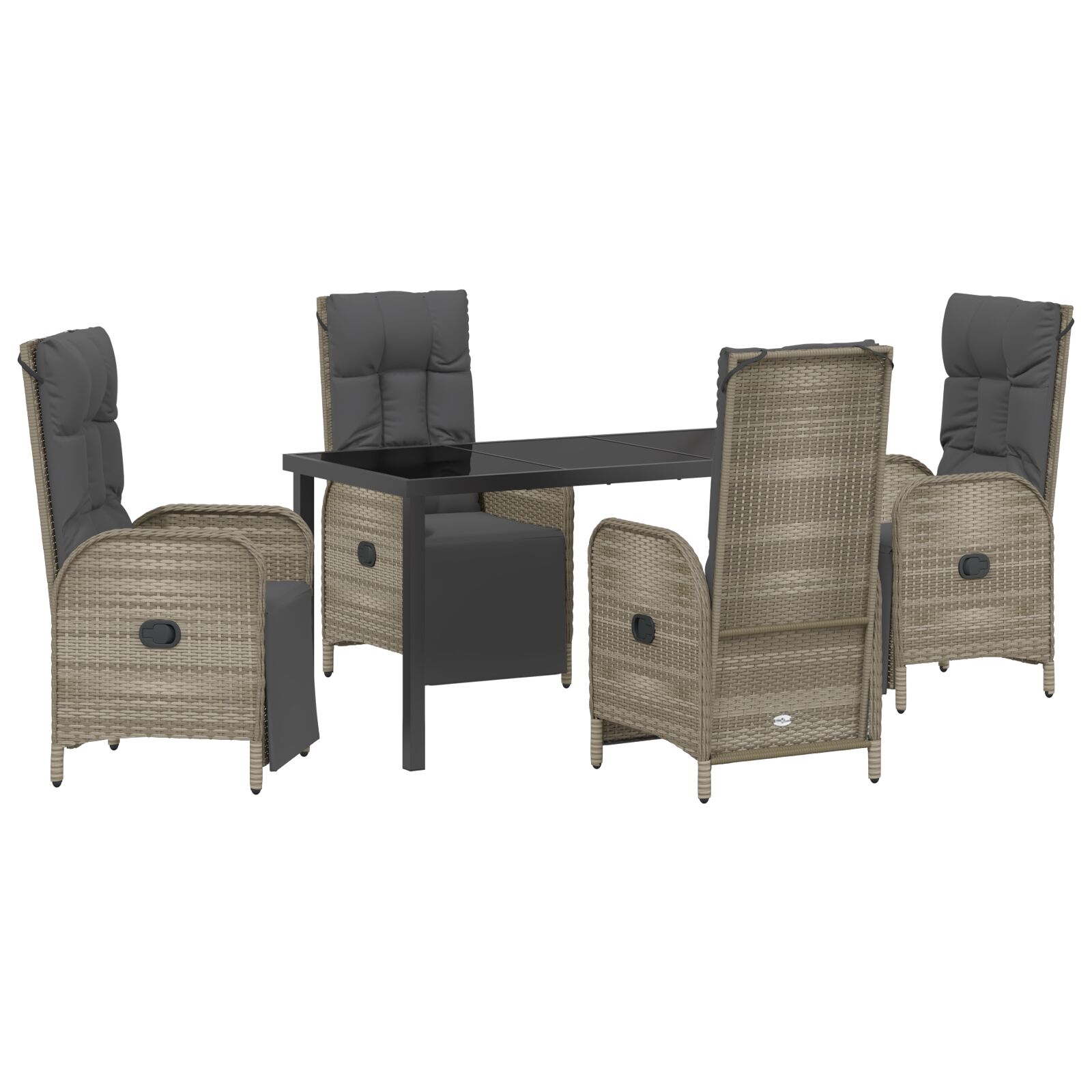 5-teilige Garten-Essgruppe mit Kissen Grau Poly-Rattan