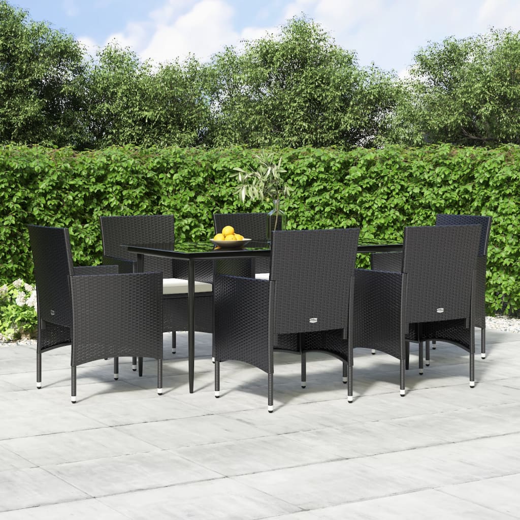 7-tlg. Garten-Essgruppe mit Kissen Schwarz 7-tlg. Garten-Essgruppe mit Kissen Schwarz
