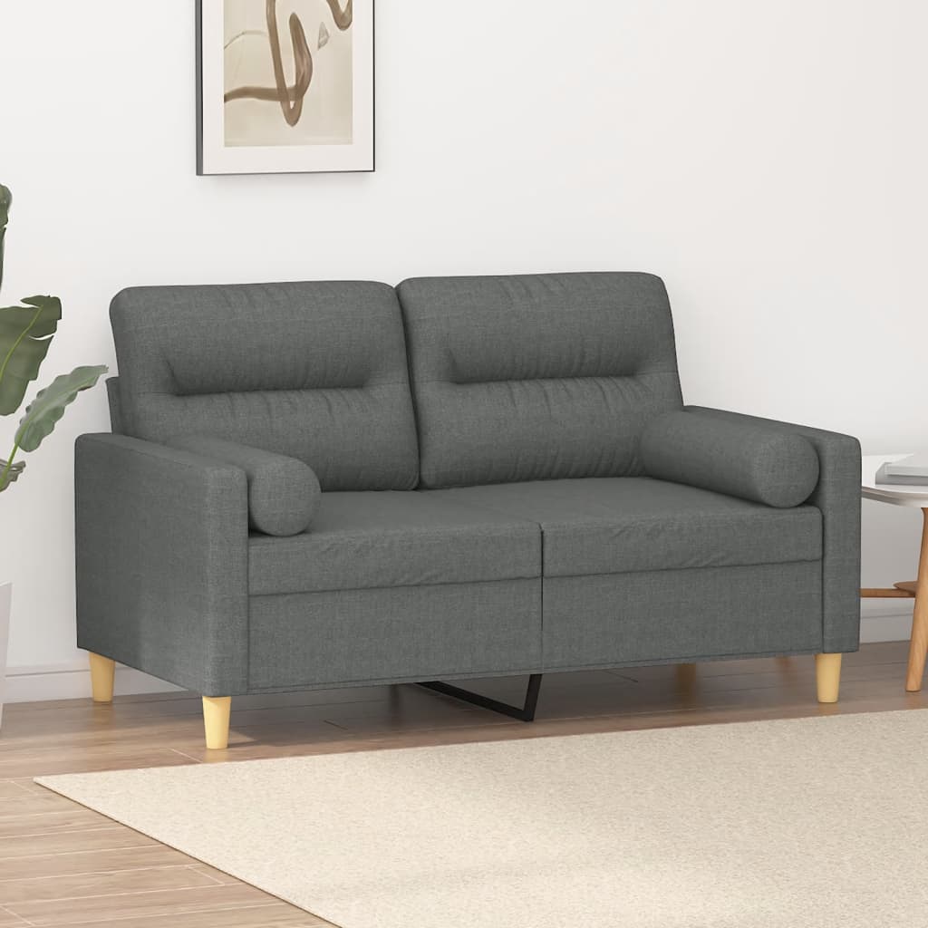 2-Sitzer-Sofa mit Zierkissen Dunkelgrau 120 cm Stoff 2-Sitzer-Sofa mit Zierkissen Dunkelgrau 120 cm Stoff