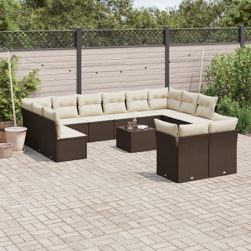 13-tlg. Garten-Sofagarnitur mit Kissen Braun Poly Rattan 13-tlg. Garten-Sofagarnitur mit Kissen Braun Poly Rattan