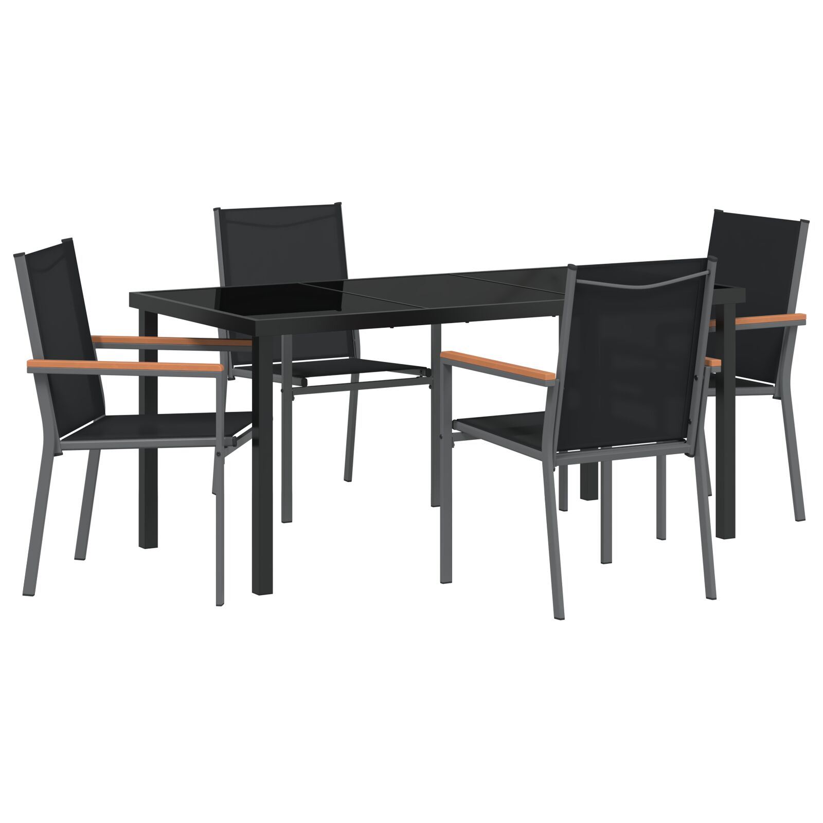 Set aus 3 Schwarz Textilene und pulverbeschichteter Stahl Set aus 3 Schwarz Textilene und pulverbeschichteter Stahl