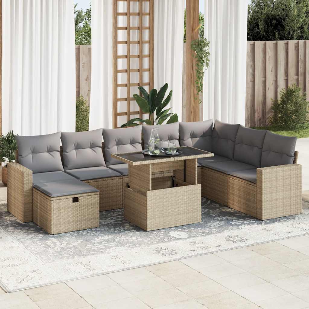 9-tlg. Garten-Sofagarnitur mit Kissen Beige Poly Rattan 9-tlg. Garten-Sofagarnitur mit Kissen Beige Poly Rattan