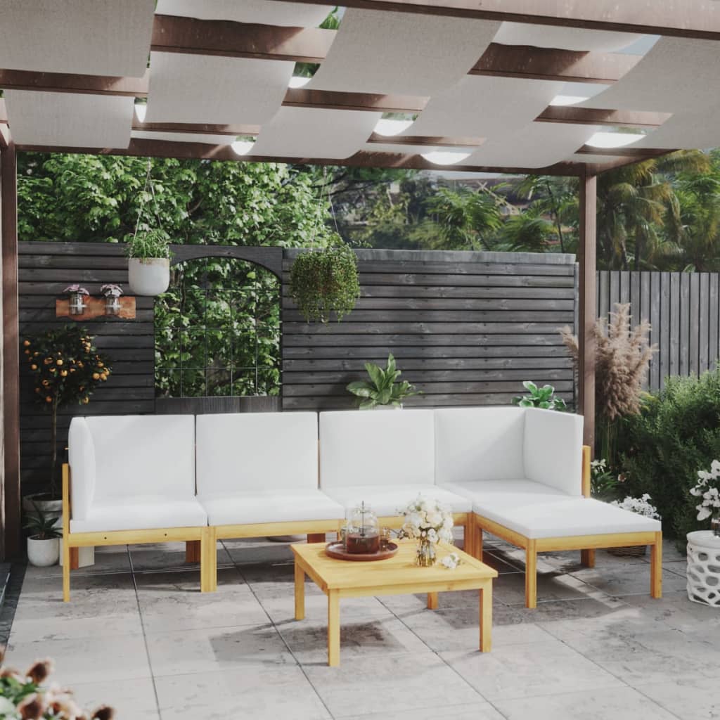 6-tlg. Garten-Lounge-Set mit Kissen Cremeweiß Massivholz Akazie