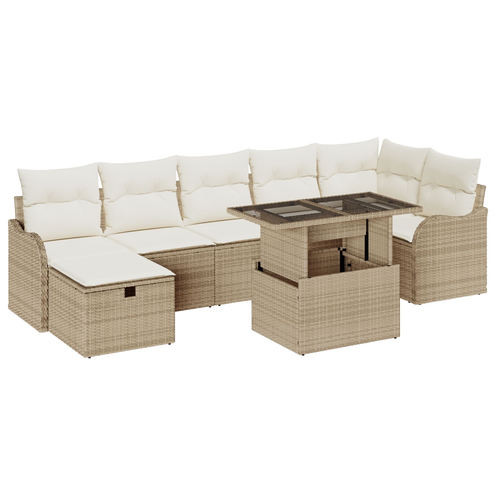 8-teiliges Garten-Sofa-Set mit Kissen Beige Poly Rattan, 2-Sitzer Garten-Sofa mit Kissen Beige Poly Rattan