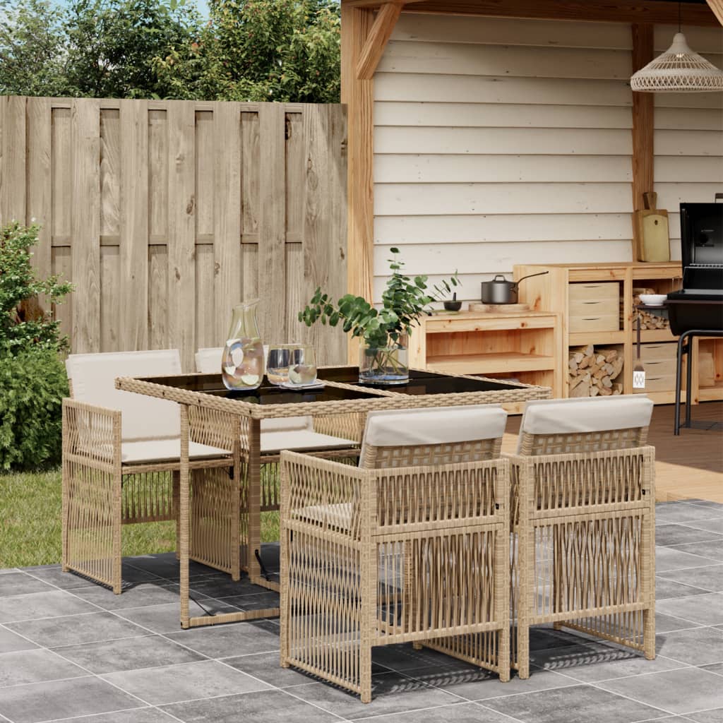 5-tlg. Garten-Essgruppe mit Kissen Beige Poly Rattan 5-tlg. Garten-Essgruppe mit Kissen Beige Poly Rattan