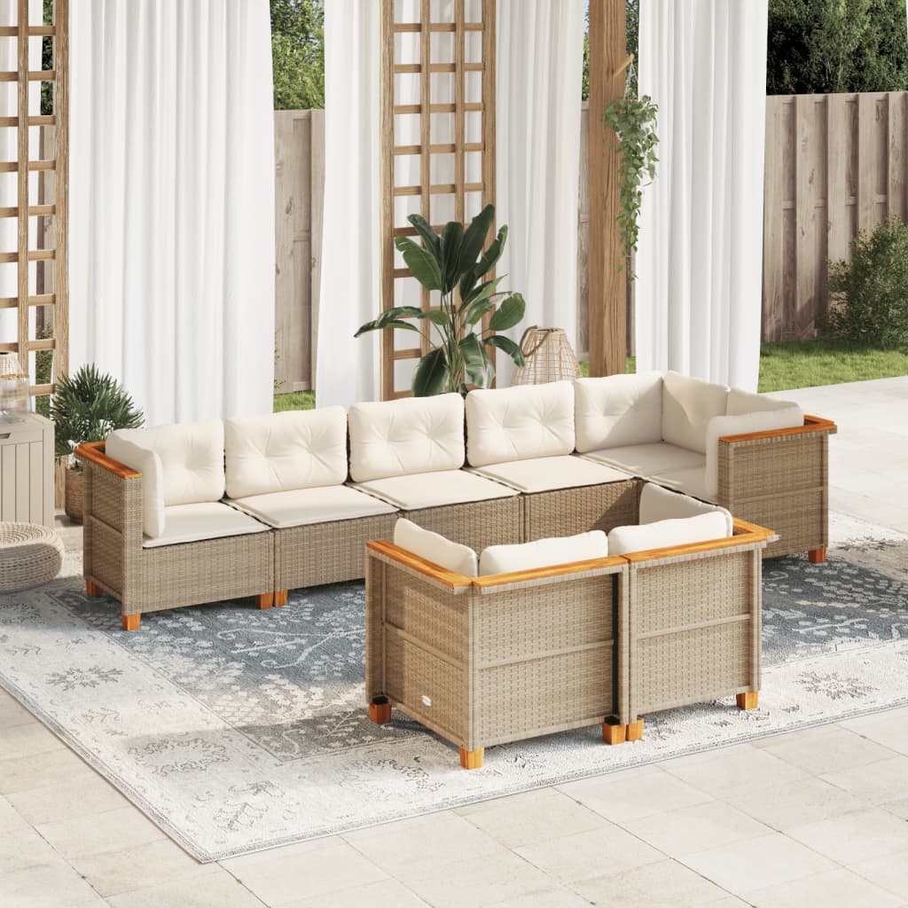 8-tlg. Garten-Sofagarnitur mit Kissen Beige Poly Rattan 8-tlg. Garten-Sofagarnitur mit Kissen Beige Poly Rattan