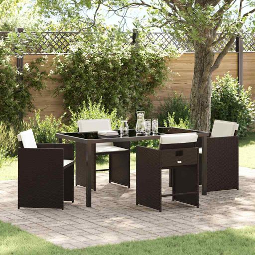 Garten Essgruppe 5 pcs Braun Poly-Rattan