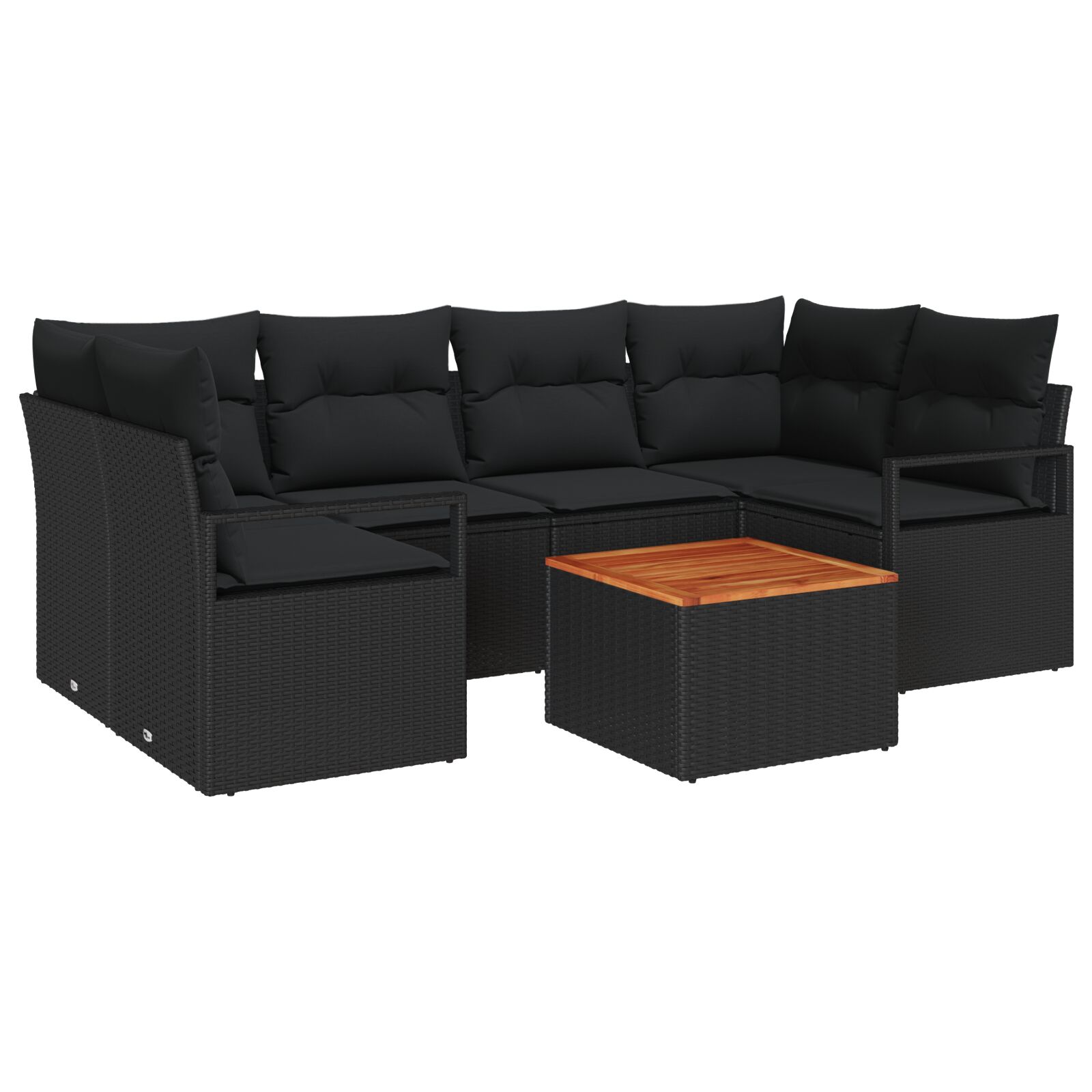 7-teiliges Garten-Sofa-Set mit Kissen Schwarz Poly-Rattan Akazie, 2-Sitzer Garten-Sofa mit Kissen Schwarz Poly-Rattan 7-teiliges Garten-Sofa-Set mit Kissen Schwarz Poly-Rattan Akazie, 2-Sitzer Garten-Sofa mit Kissen Schwarz Poly-Rattan