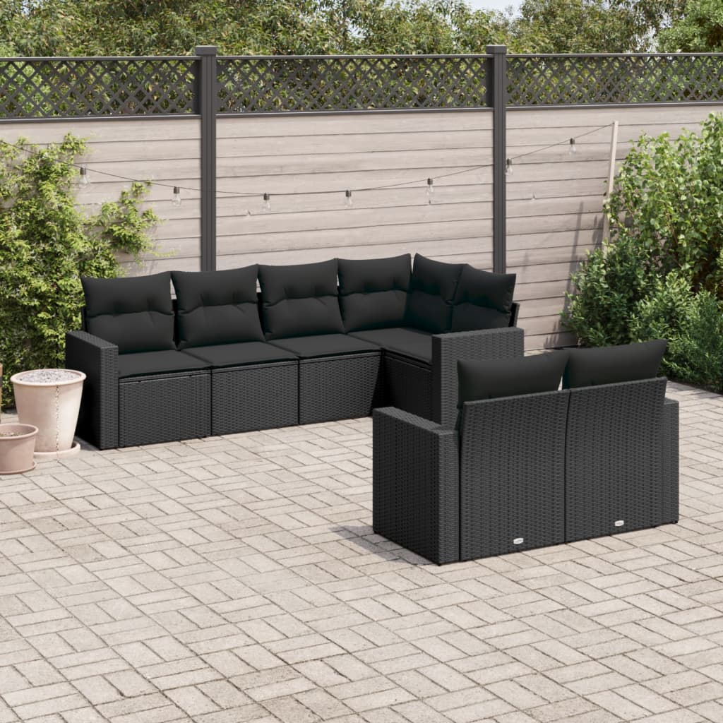 7-tlg. Garten-Sofagarnitur mit Kissen Schwarz Poly Rattan 7-tlg. Garten-Sofagarnitur mit Kissen Schwarz Poly Rattan