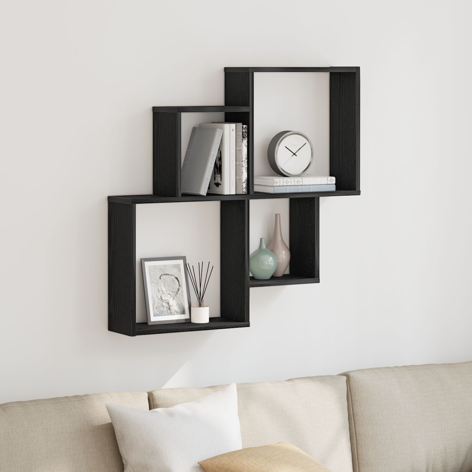 vidaXL Wandregal schwarz Eiche 80x15x78,5 cm Technik Holz