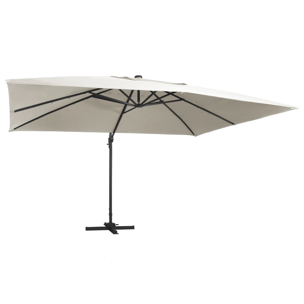 Ampelschirm mit LED-Beleuchtung Alu-Mast 400x300 cm Sandweiß