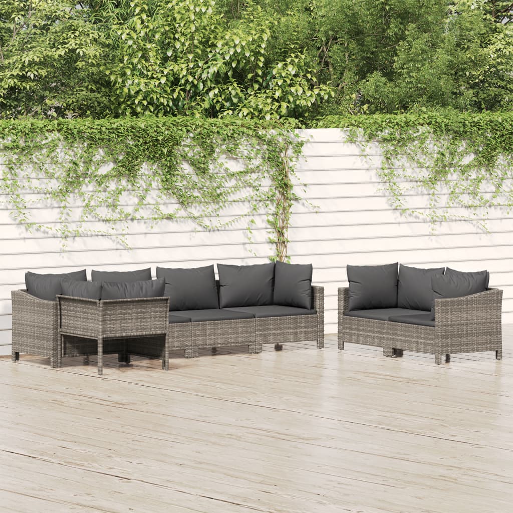 7-tlg. Garten-Lounge-Set mit Kissen Grau Poly Rattan 7-tlg. Garten-Lounge-Set mit Kissen Grau Poly Rattan