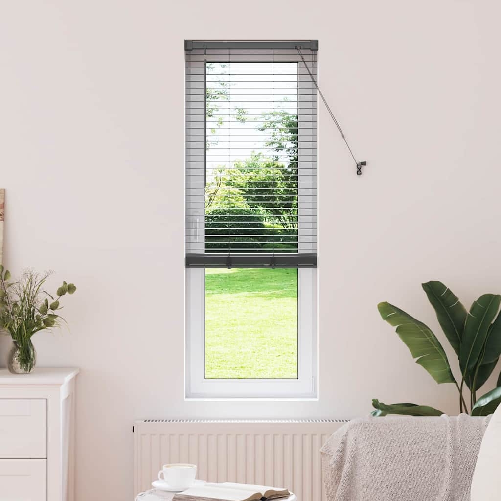 Fenster Jalousie mit Vorhängen Sonstiges Dunkelgrau 80 x 130 cm Aluminium