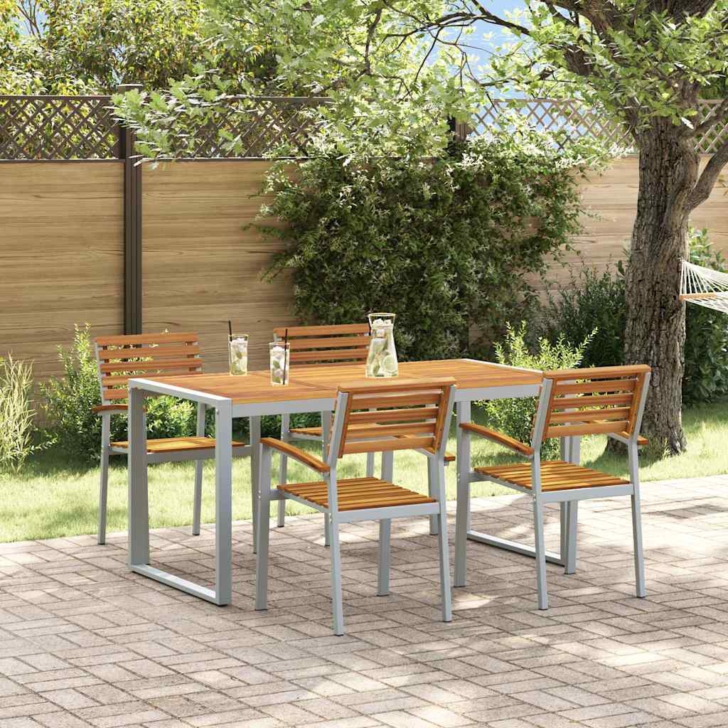 5-teilige Garten Essgruppe aus massivem Akazienholz und Metall
