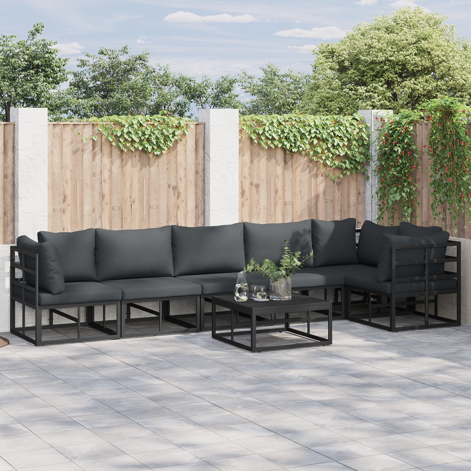 Garten-Sofa-Set 6 pcs Schwarz 70 x 70 x 32 cm Aluminium