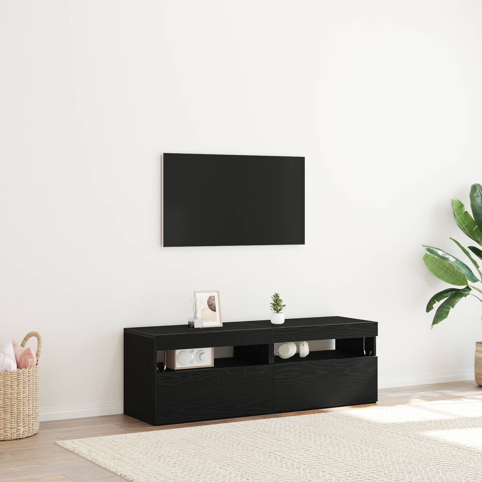TV-Schränke mit LED-Lichtern 2 Stück Schwarz Eiche 60x35x40 cm Holzwerkstoff