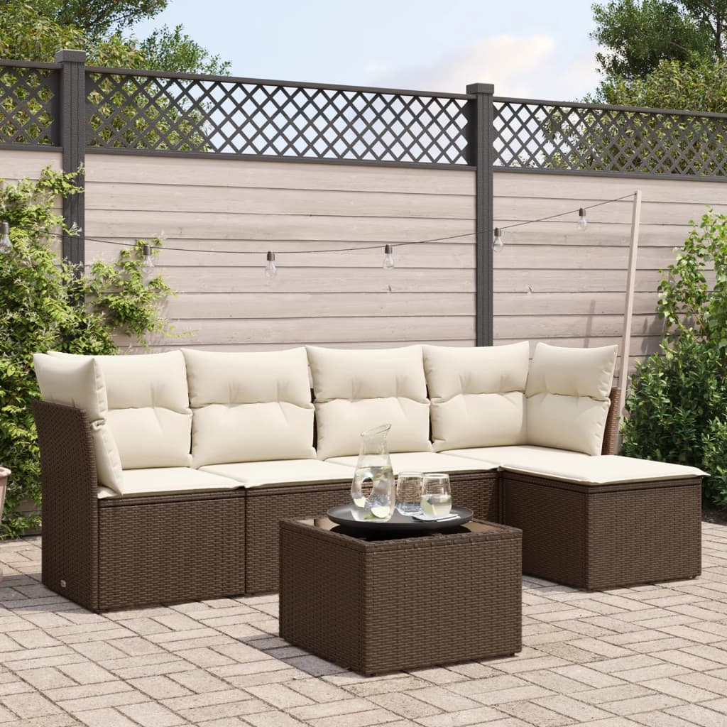 6-tlg. Garten-Sofagarnitur mit Kissen Braun Poly Rattan 6-tlg. Garten-Sofagarnitur mit Kissen Braun Poly Rattan