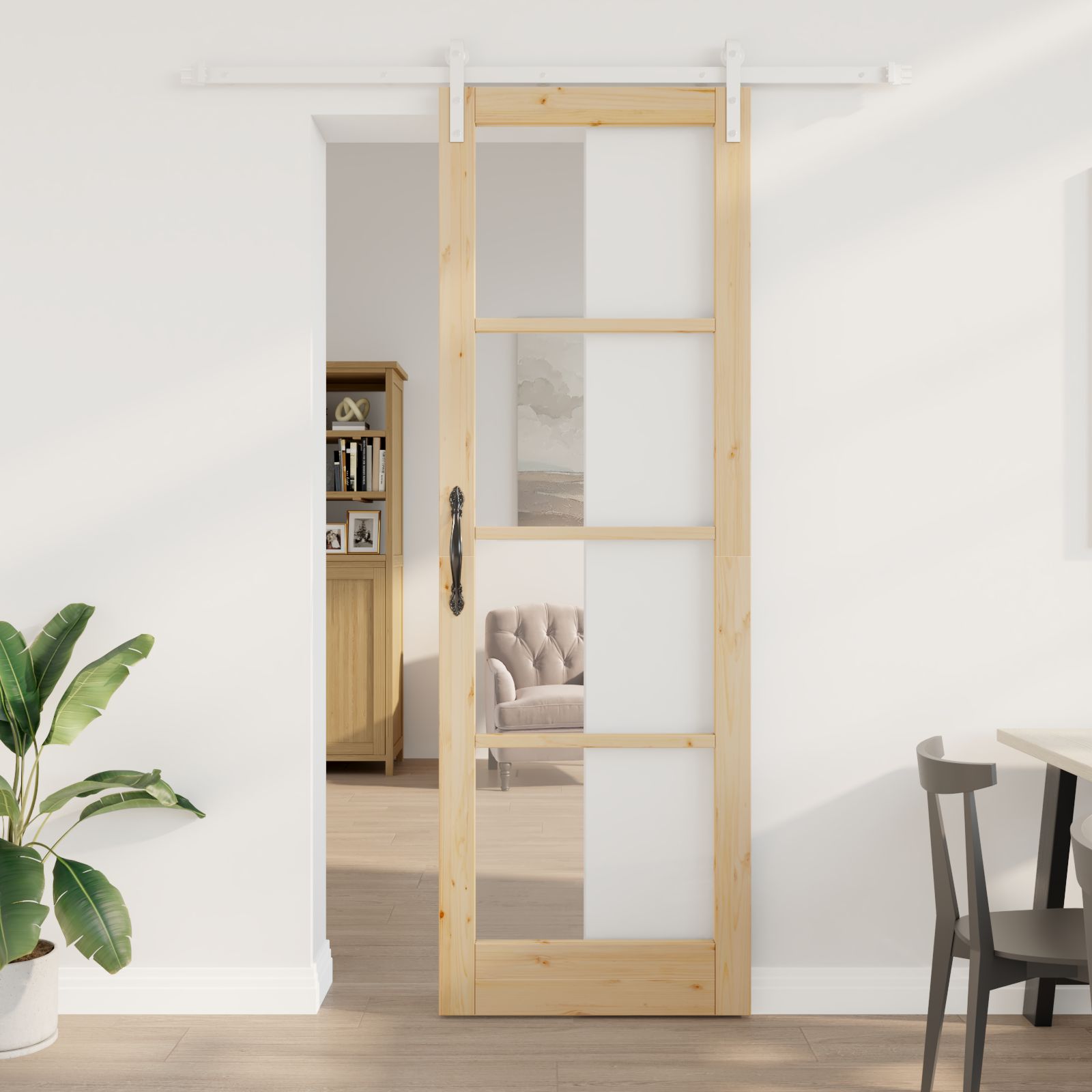 Schiebetür mit Hardware Set 'ORKDAL'Massivholz & Glas