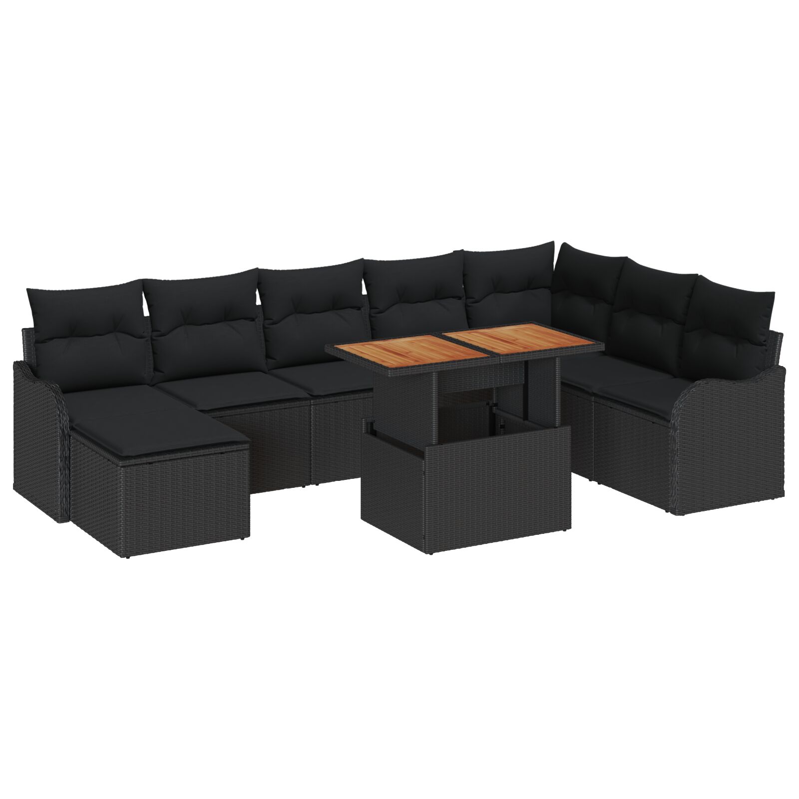 9-teiliges Garten Sofaset mit Kissen Schwarz Poly-Rattan Akazie, 2-Sitzer Garten Sofaset mit Kissen Schwarz Poly-Rattan 9-teiliges Garten Sofaset mit Kissen Schwarz Poly-Rattan Akazie, 2-Sitzer Garten Sofaset mit Kissen Schwarz Poly-Rattan