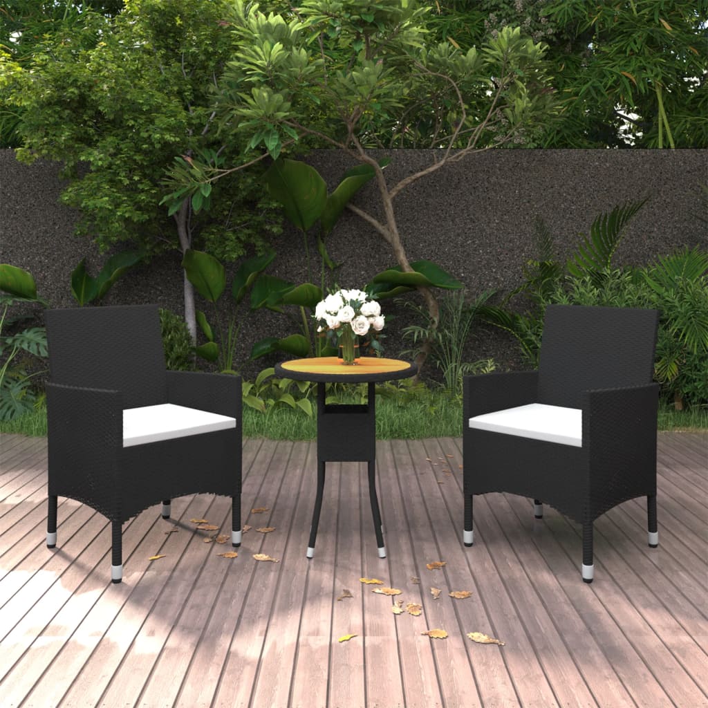 3-tlg. Garten-Essgruppe Poly Rattan Schwarz 3-tlg. Garten-Essgruppe Poly Rattan Schwarz