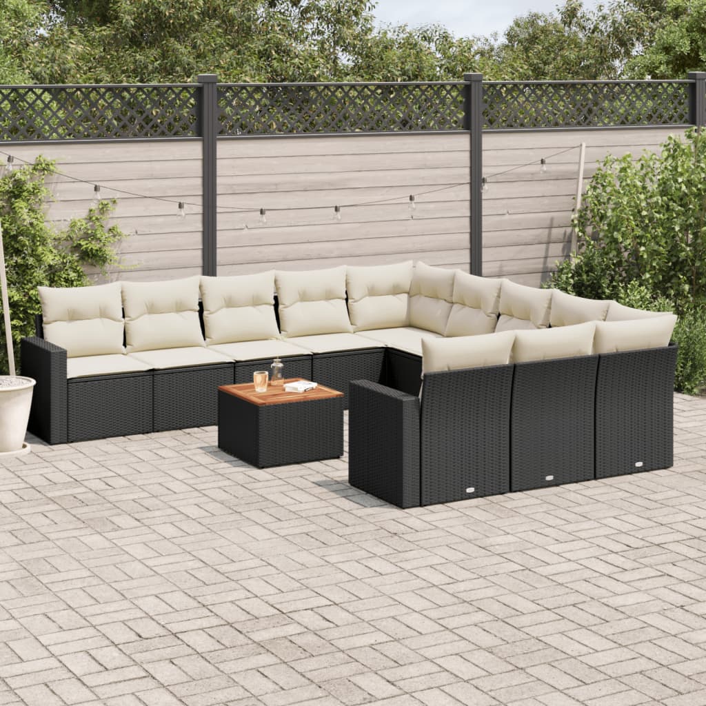 12-tlg. Garten-Sofagarnitur mit Kissen Schwarz Poly Rattan 12-tlg. Garten-Sofagarnitur mit Kissen Schwarz Poly Rattan