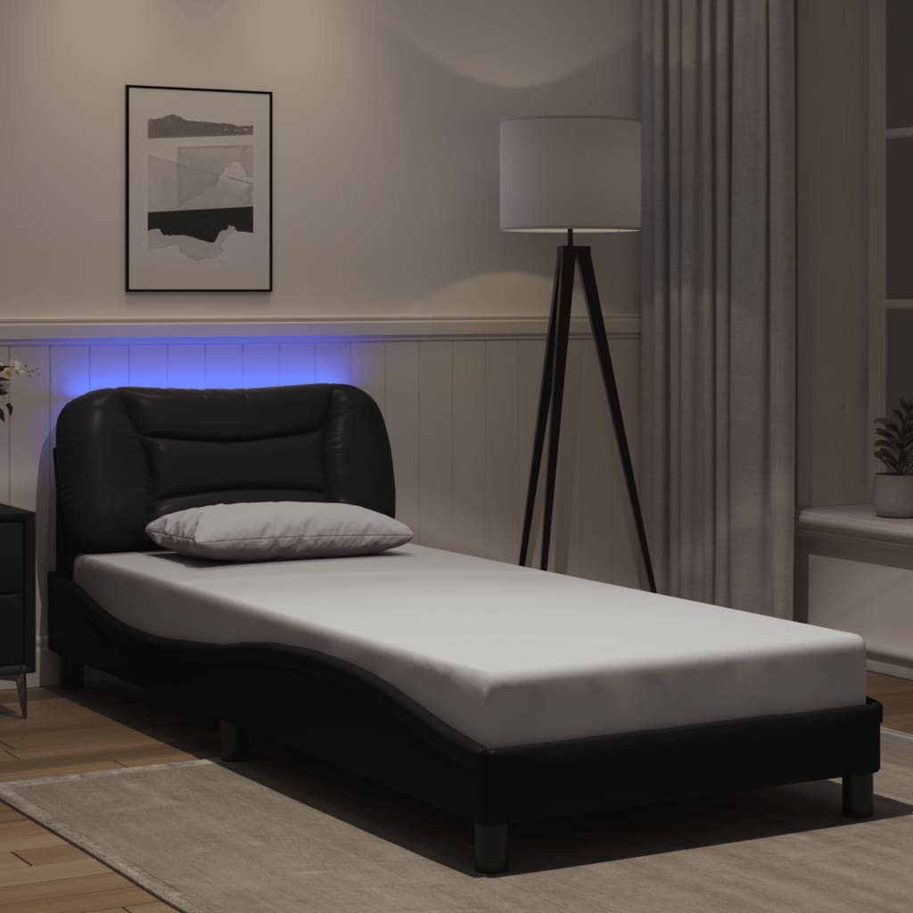 Bettgestell mit LED ohne Matratze "Hvar" Schwarz 90x200 cm Kunstleder