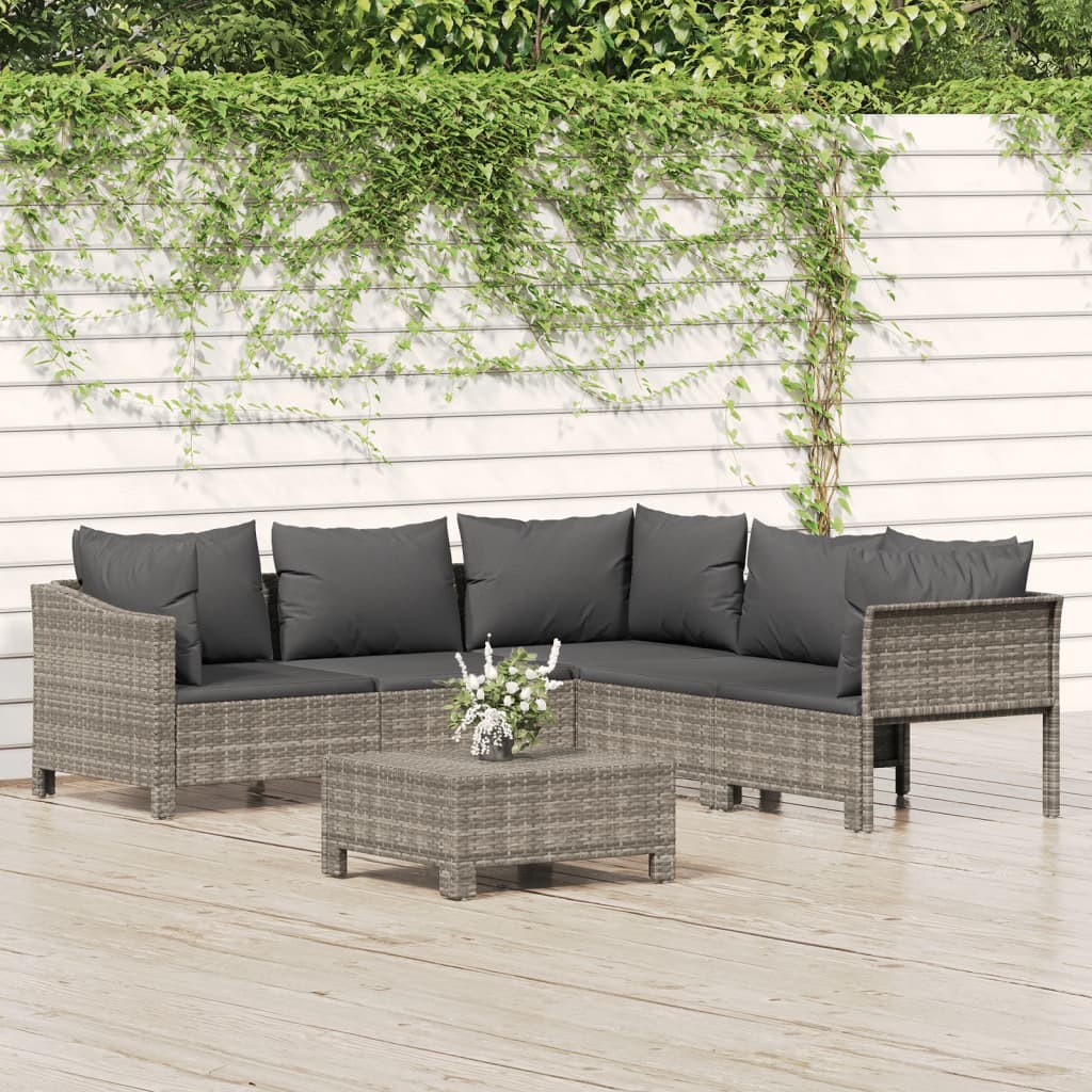 6-tlg. Garten-Lounge-Set mit Kissen Grau Poly Rattan 6-tlg. Garten-Lounge-Set mit Kissen Grau Poly Rattan