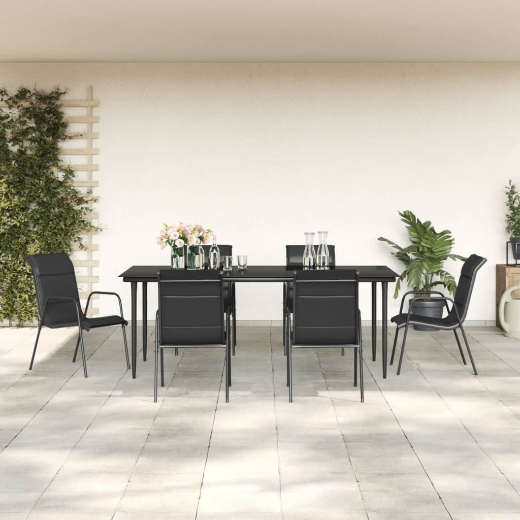 7-tlg. Garten-Essgruppe Schwarz Stahl und Textilene