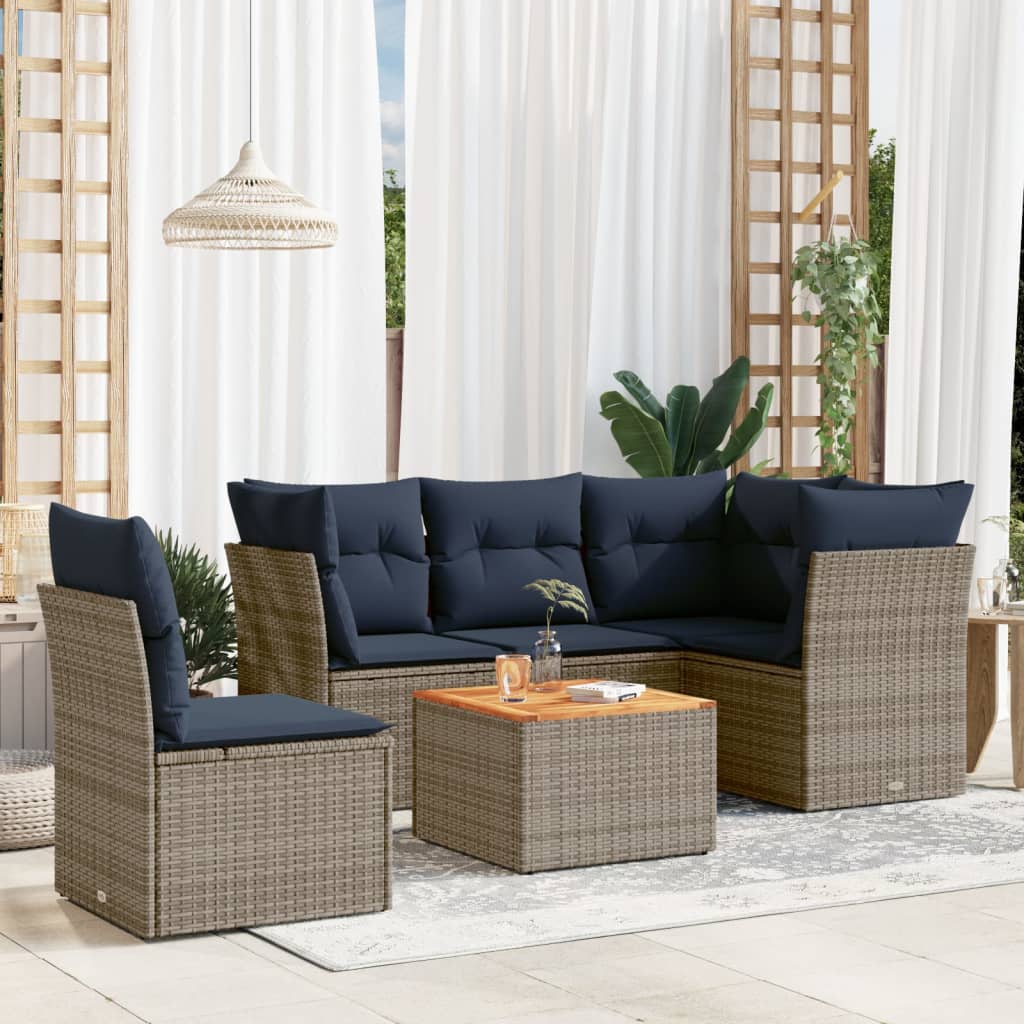 6-tlg. Garten-Sofagarnitur mit Kissen Grau Poly Rattan 6-tlg. Garten-Sofagarnitur mit Kissen Grau Poly Rattan