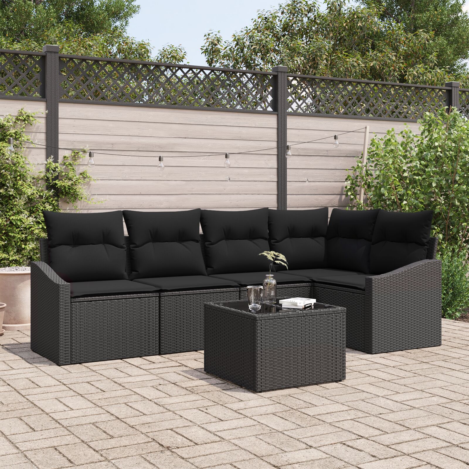 vidaXL Garten Sofa Set 6-teilig Schwarz Rattan, Polyester, Schaumstoff vidaXL Garten Sofa Set 6-teilig Schwarz Rattan, Polyester, Schaumstoff