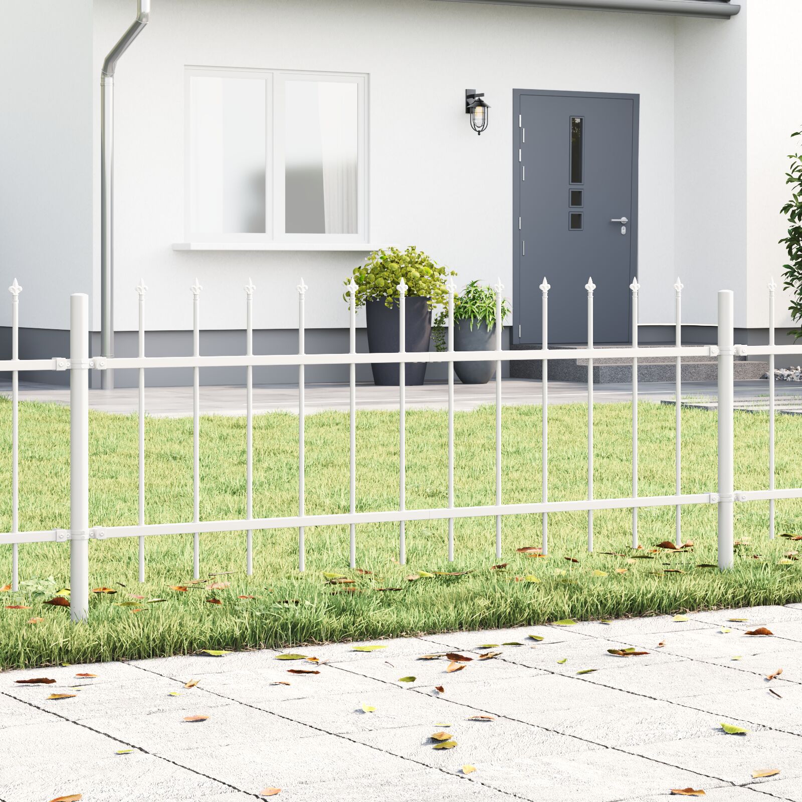 vidaXL Gartenzaun mit Spitzdach weiß 3,4x0,6 m aus Stahl