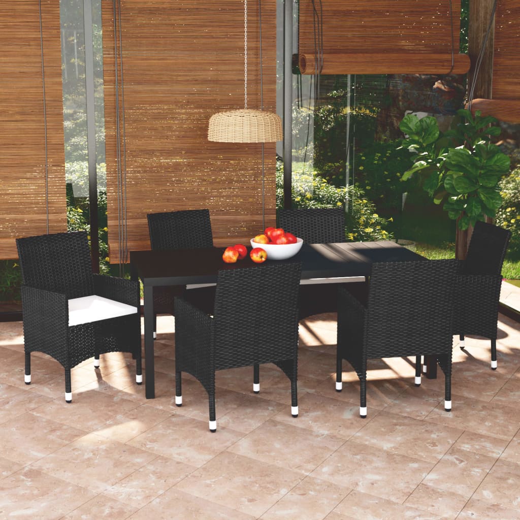 7-tlg. Garten-Essgruppe mit Kissen Poly Rattan Schwarz 7-tlg. Garten-Essgruppe mit Kissen Poly Rattan Schwarz