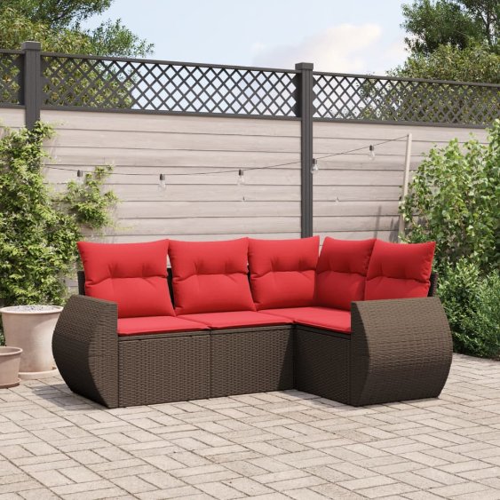 4-teiliges Gartensofa-Set mit Kissen, braun, Polyrattan 4-teiliges Gartensofa-Set mit Kissen, braun, Polyrattan